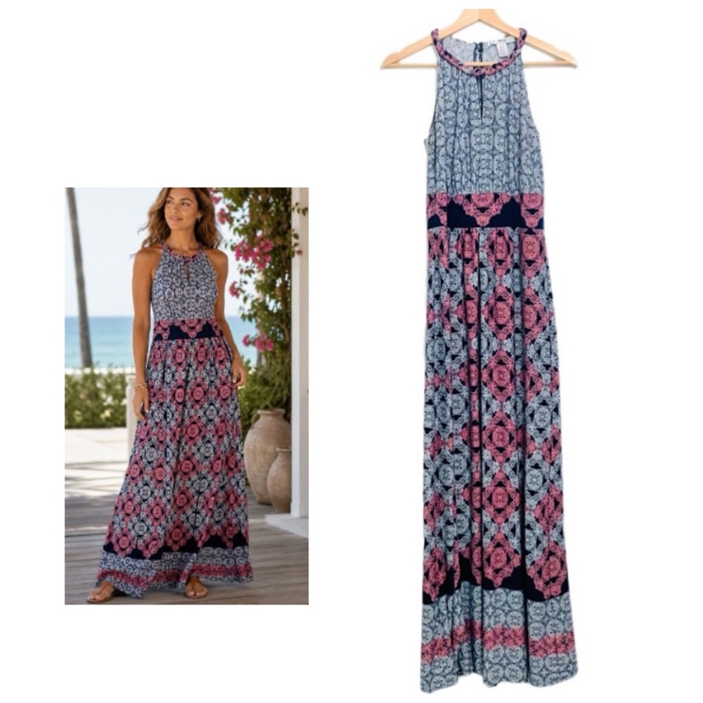Maxi Dress WISP Comet Blue Braided Halter Neck Maxi Dress Size 4